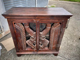 Indian Handmade Carved Wooden Glass Door Sideboard With Tribal Carving